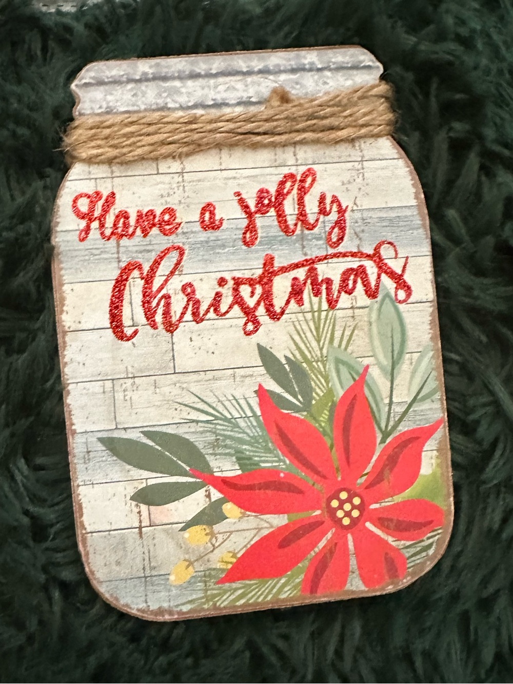 4/$20 💫 Have a Jolly Christmas Mason Jar Sign Poinsettia Rustic Holiday Décor